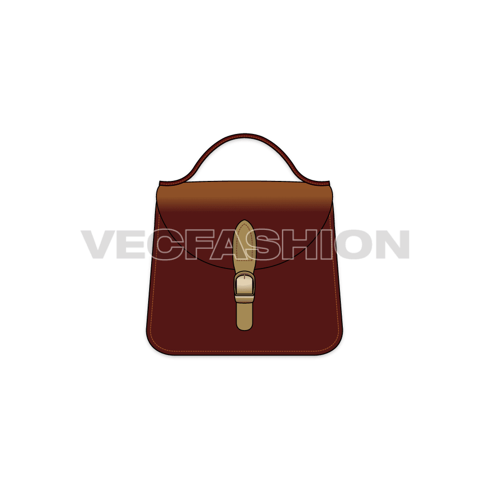 Brown leather hand bag flat sketch, view 1