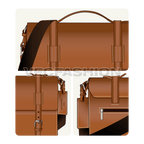 Brown leather messenger bag flat sketch, view 3
