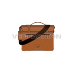 Brown leather messenger bag flat sketch, view 2