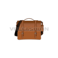 Brown leather messenger bag flat sketch, view 1