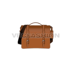 Brown leather messenger bag flat sketch, view 1