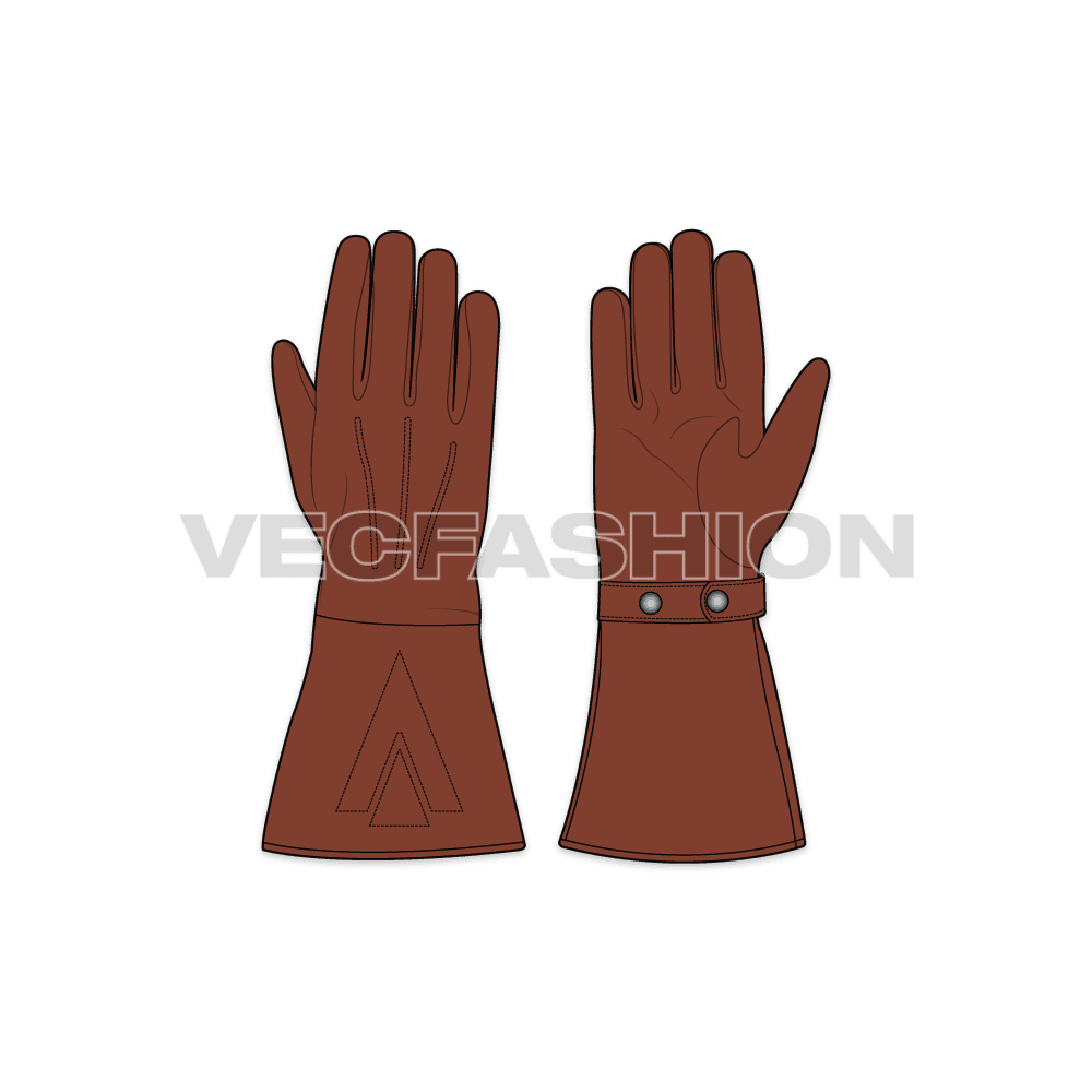 Brown motorcycle gloves flat sketch