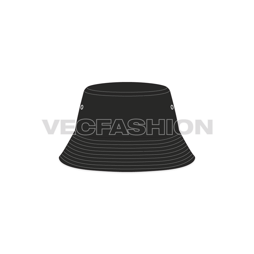 Bucket hat with long crown flat sketch