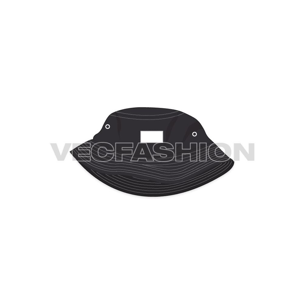 Bucket hat with short crown flat sketch, view 2