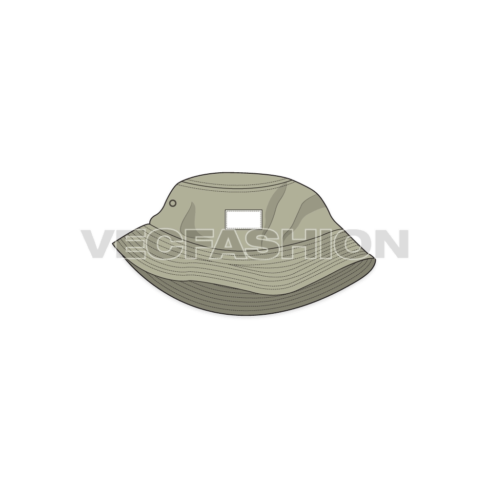 Bucket hat with short crown flat sketch, view 3