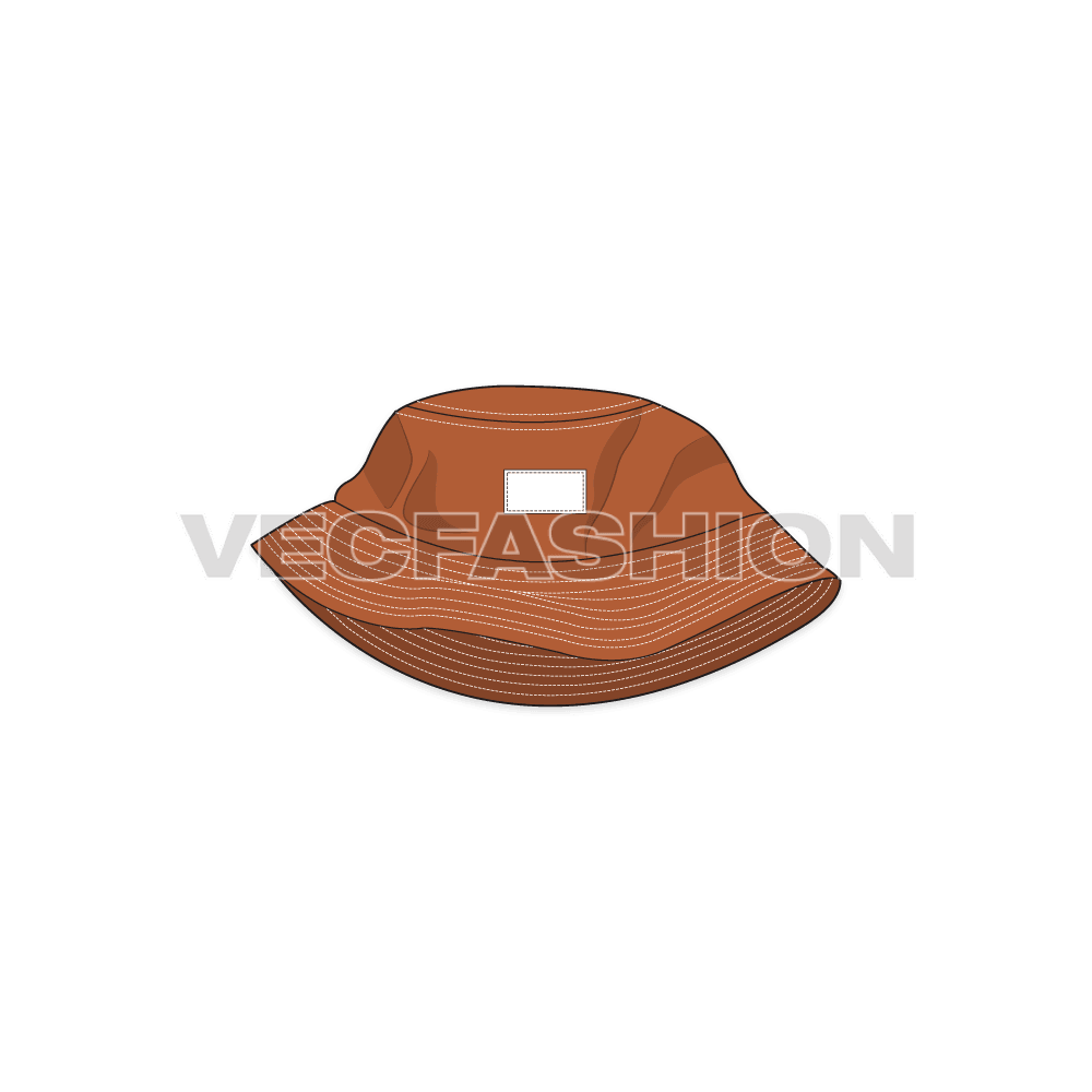 Bucket hat with short crown flat sketch, view 1