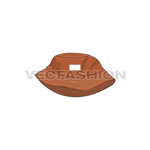 A fully editable illustrator cad sketch of Bucket Hat with Short Crown. It is rendered in 3 colorways and have a woven label on it. 