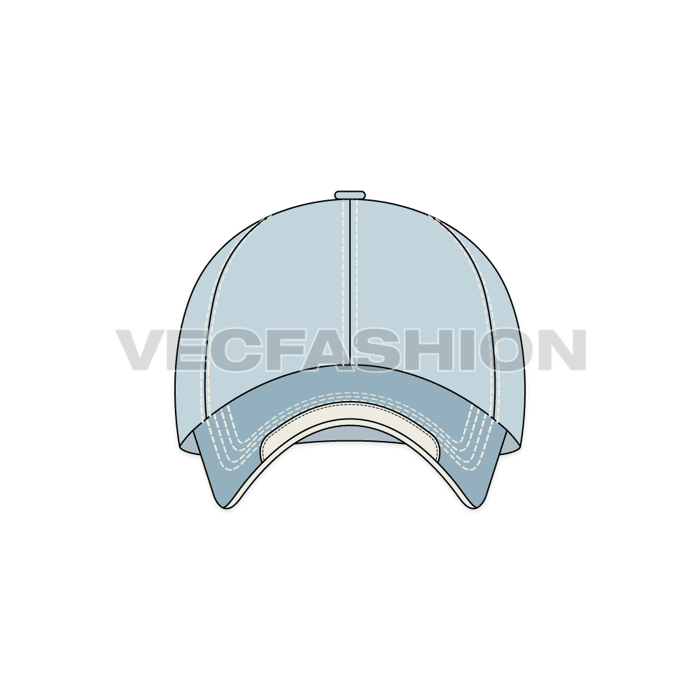 Bull denim baseball cap flat sketch, view 1