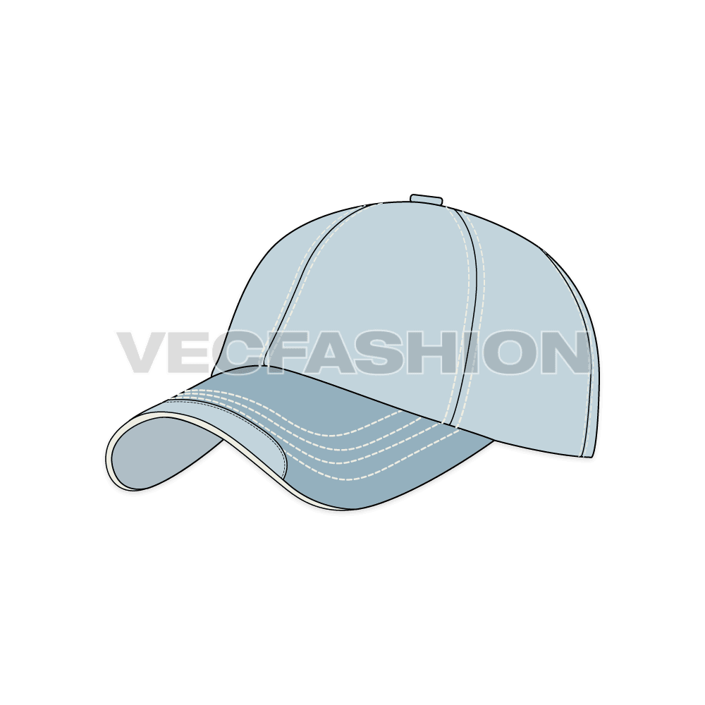 Bull denim baseball cap flat sketch, view 4
