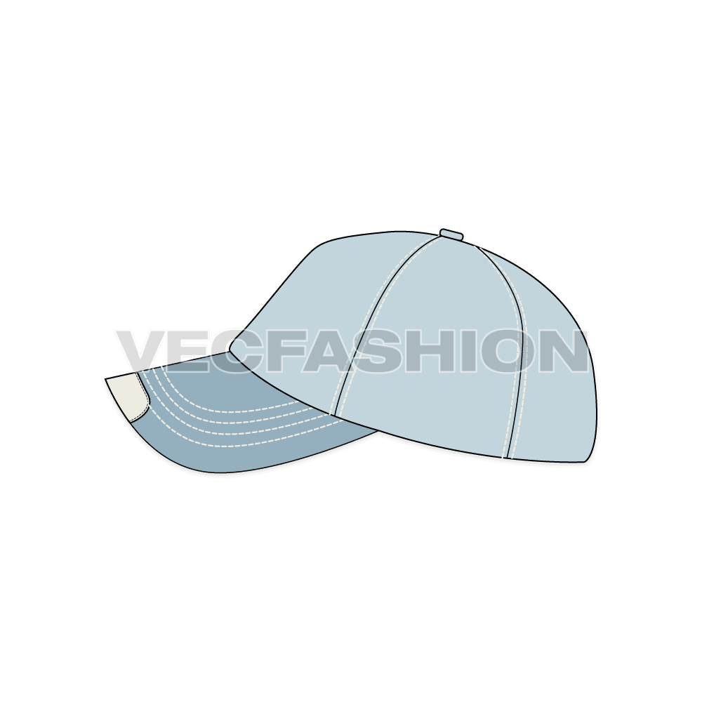 Bull denim baseball cap flat sketch, view 3