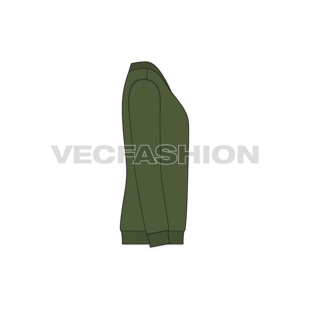 Mens long v neck merino sweater flat sketch, side view