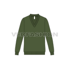 Mens long v neck merino sweater flat sketch, front view