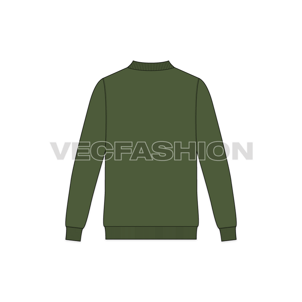 Mens long v neck merino sweater flat sketch, back view