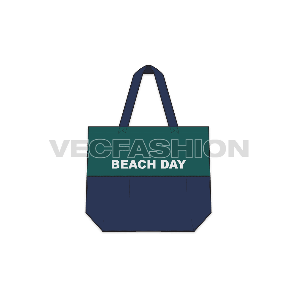 Canvas beach tote bag flat sketch