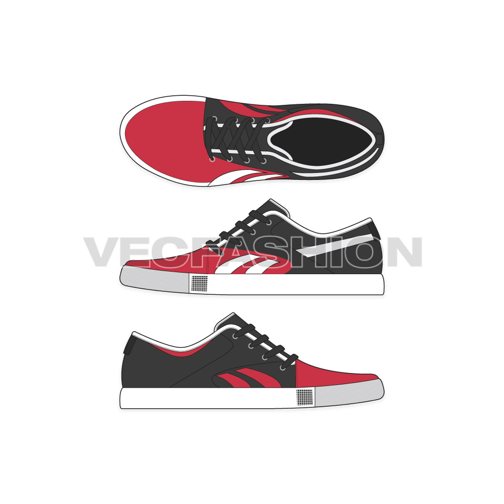 Casual canvas sneakers flat sketch