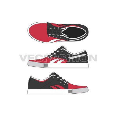A detailed illustration of Casual Canvas Sneakers. It has Top View, Outside view and Inside View with design details on it.