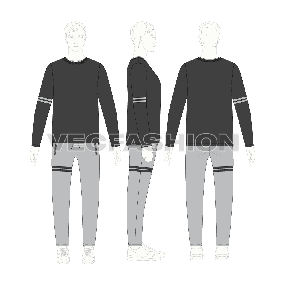 Mens casual daywear set flat sketch, on croqui