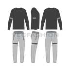 Mens casual daywear set flat sketch, showing all views, front, side and back