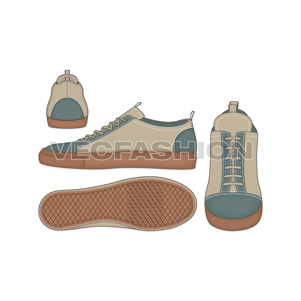 Casual sneakers with gum sole flat sketch