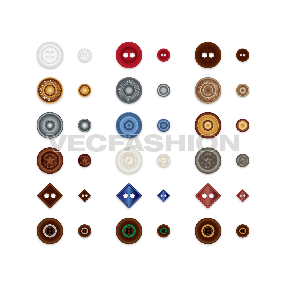 A of cool vector buttons can be used for multi purpose. These buttons and rivets are commonly used on Shirts, Coat, Jackets, Denim Jeans and Denim Jackets. 