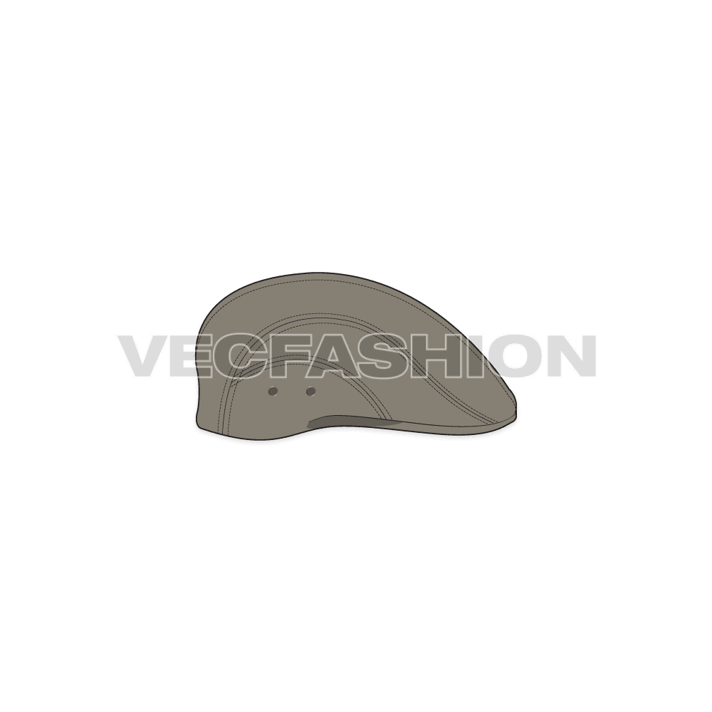 Classic flat cap vector flat sketch, view 3