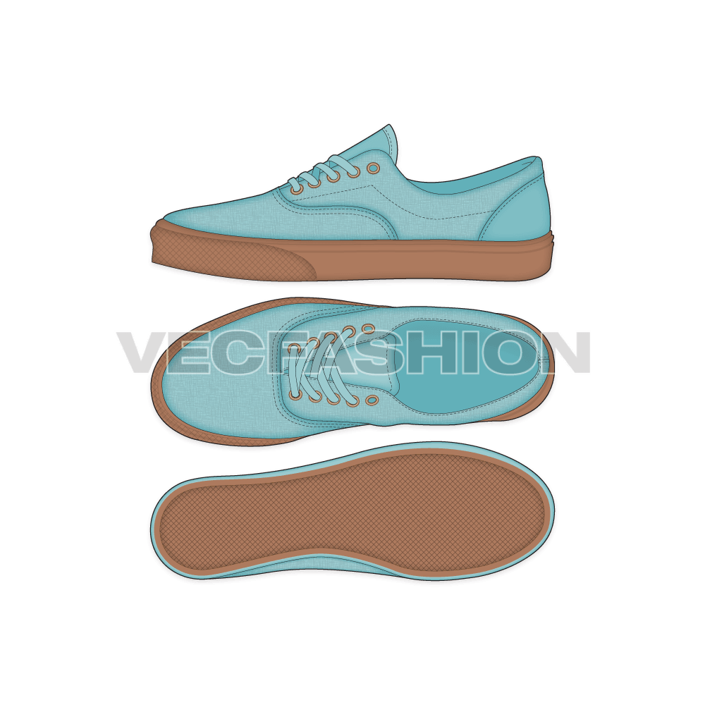 Classic laced sneakers flat sketch, view 2