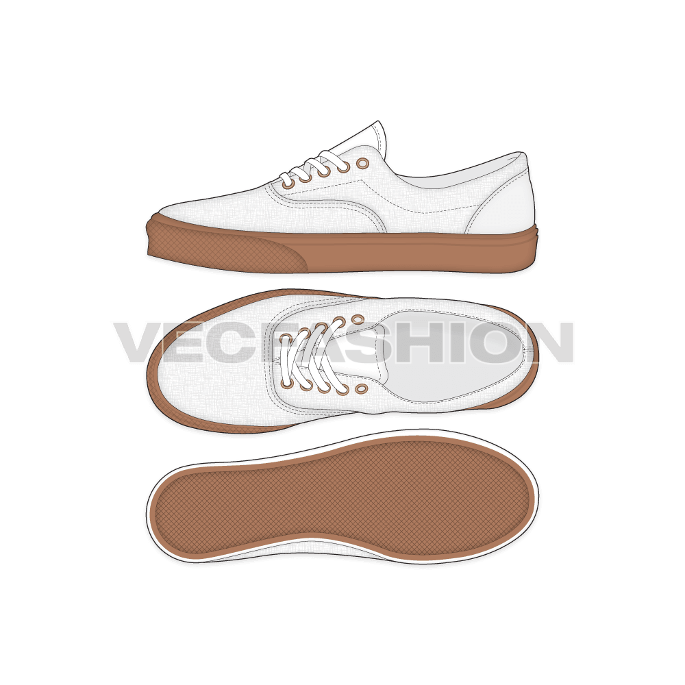 Classic laced sneakers flat sketch, view 1