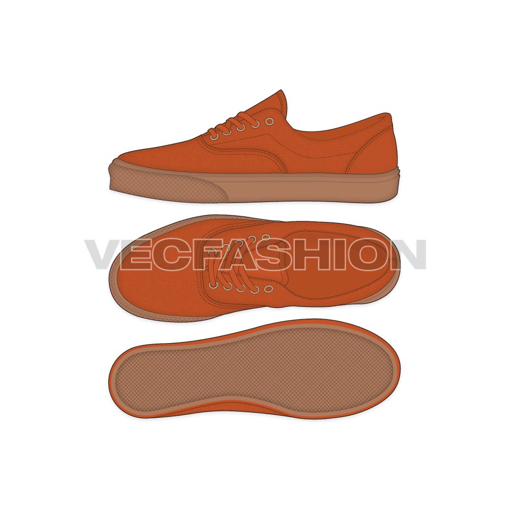 Classic laced sneakers flat sketch, view 3