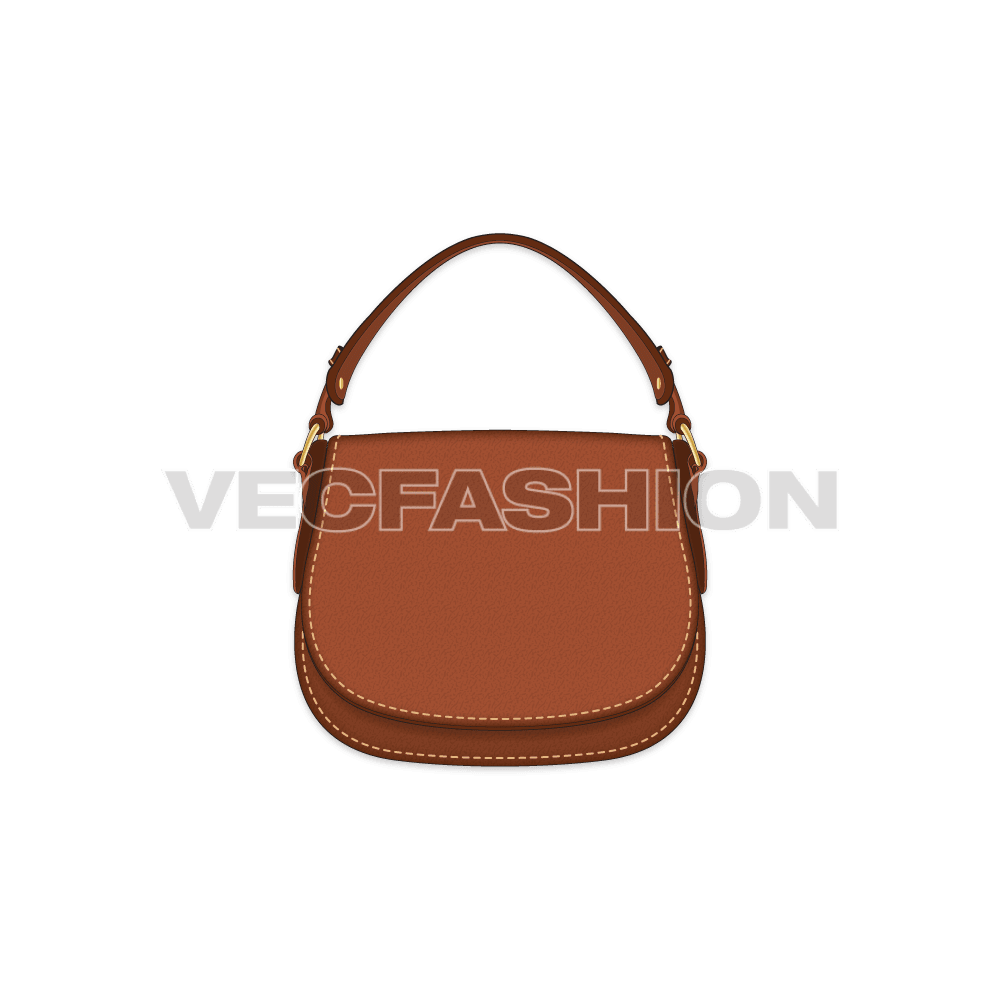 A vector template for Classic Saddle Bag. The vector fashion accessory is rendered with minimum shades to keep it easy to edit. It has a seamless pattern, giving an impression of leather texture. 