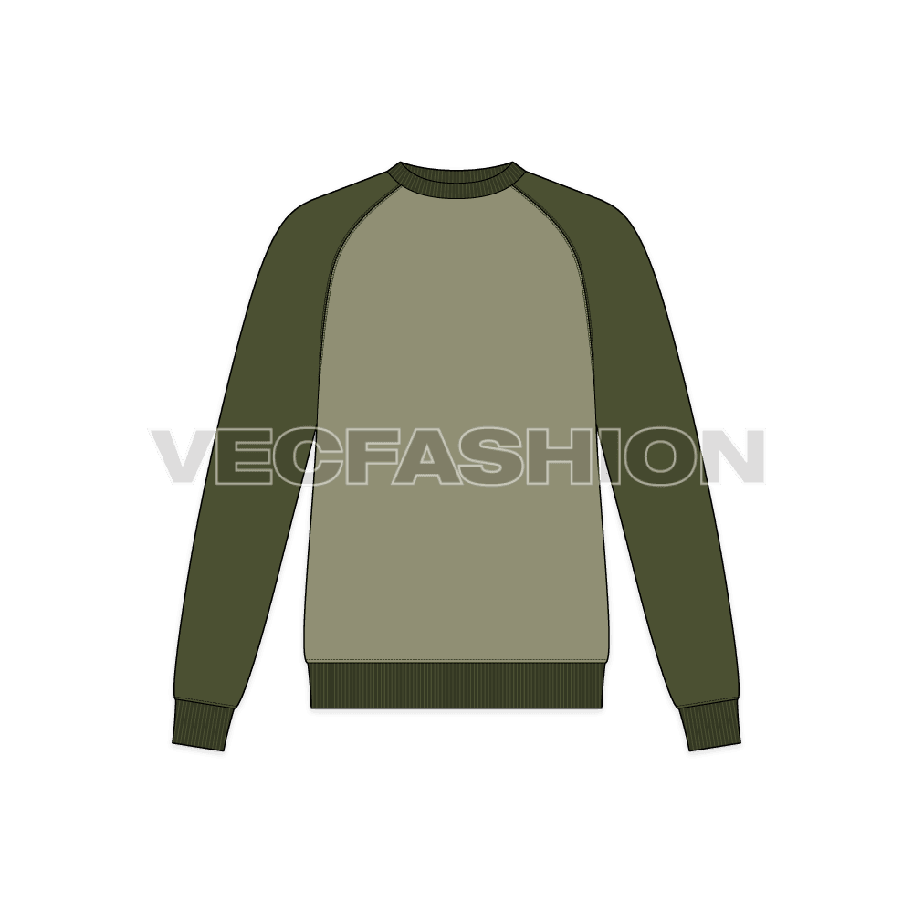Mens classic round neck sweatshirt flat sketch, front view