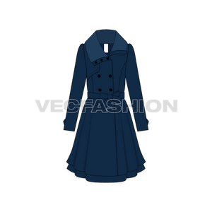 A vector illustrator template for Classy Double Breasted Coat. It has an oversized stylized collar with button placket to fasten. A great choice or heavy winter collections especially snowy season. 
