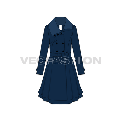 A vector illustrator template for Classy Double Breasted Coat. It has an oversized stylized collar with button placket to fasten. A great choice or heavy winter collections especially snowy season. 