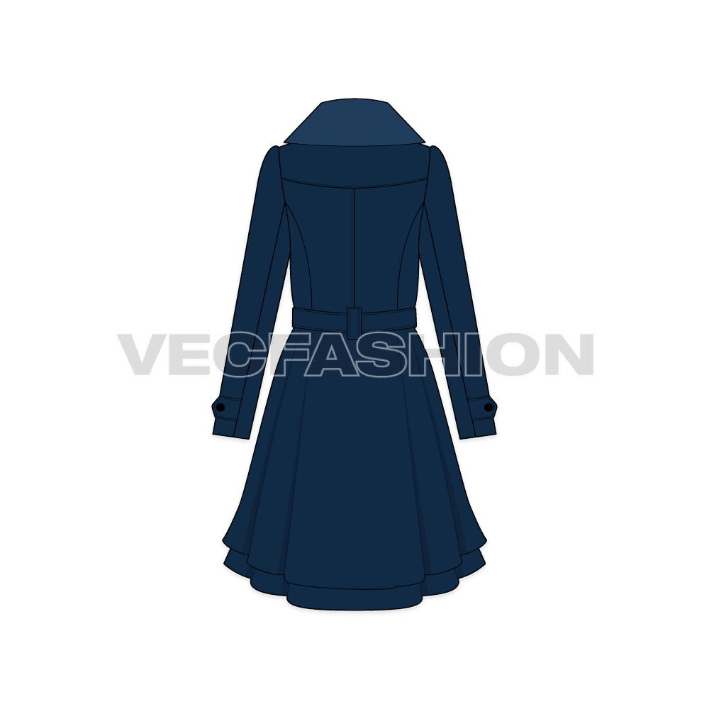 Classy Double Breasted Coat flat sketch, back view