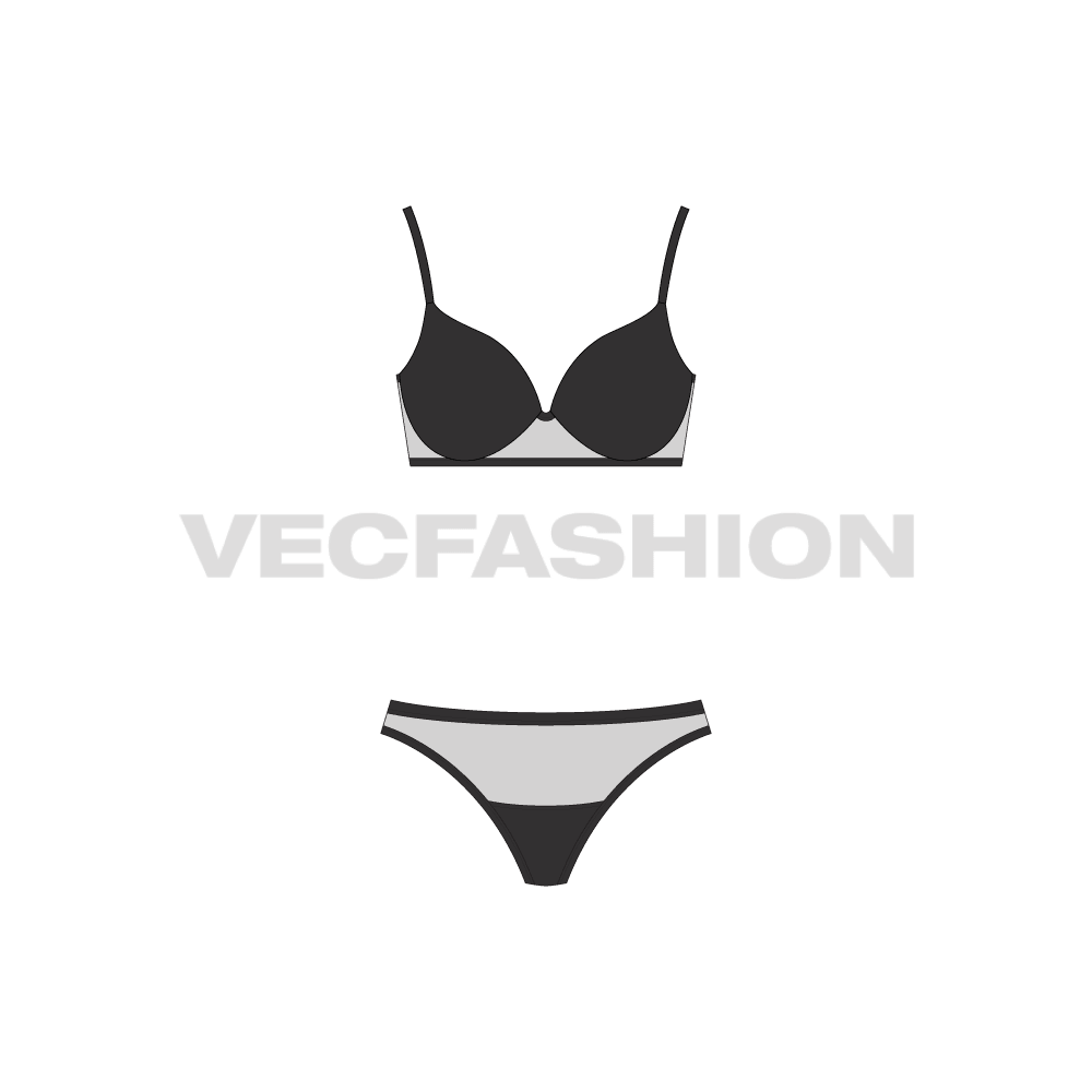 Contoured sleek push-up bra flat sketch, front view