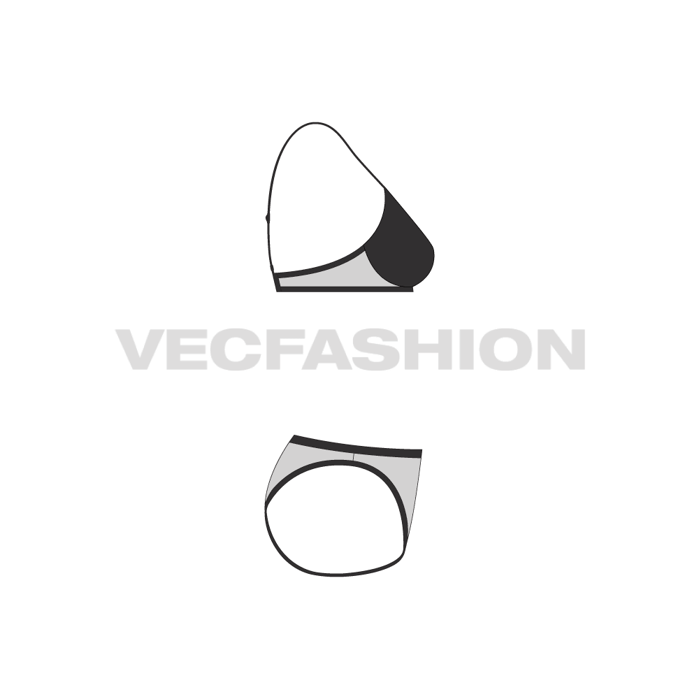 Contoured sleek push-up bra flat sketch, side view