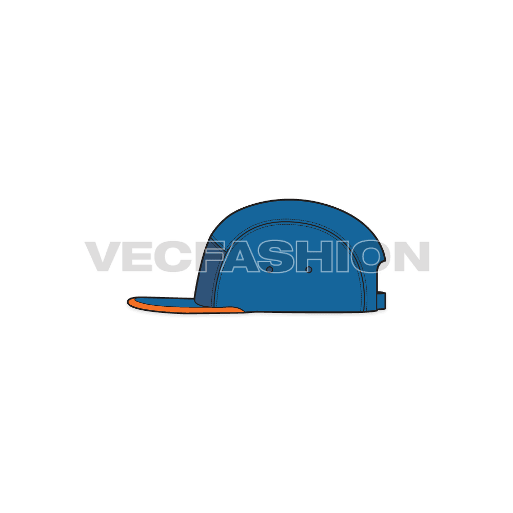 A fully editable fashion cad for Cotton Canvas Camp Hat. It is illustrated with multiple views like Front, side front and back view. 