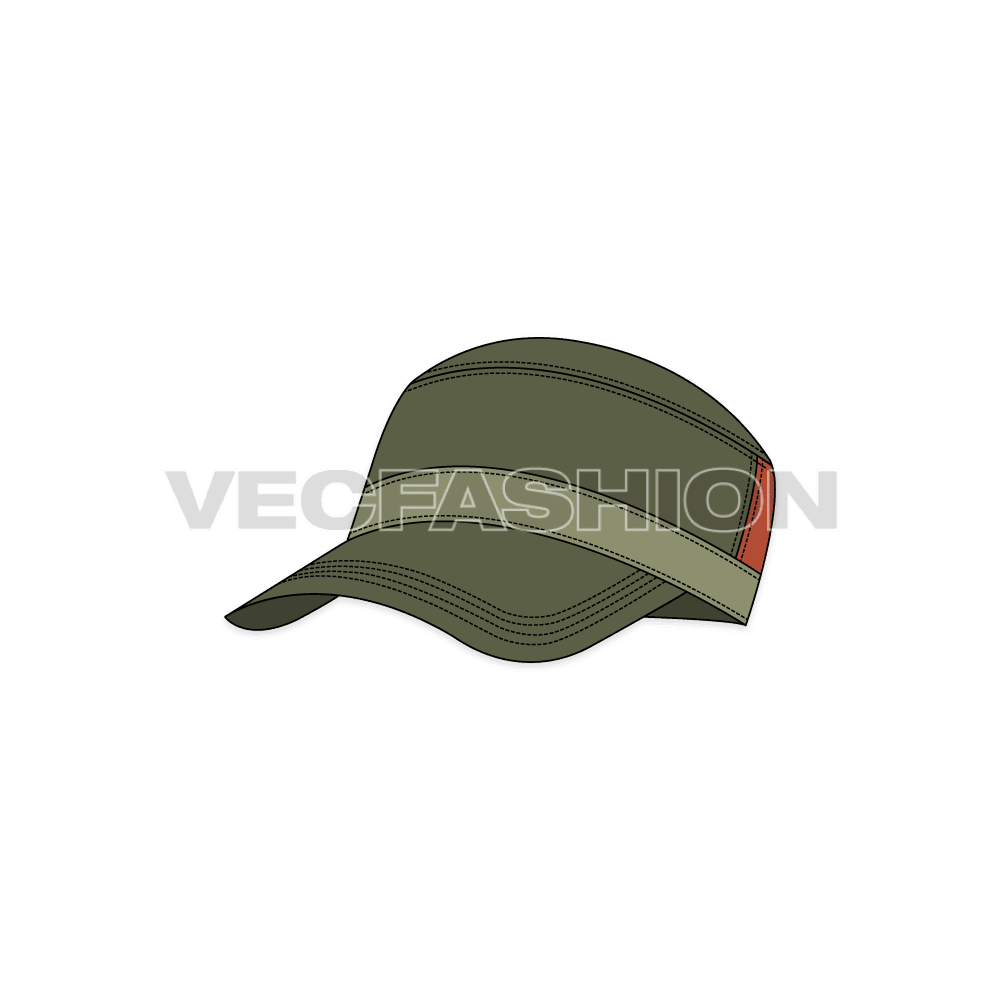 Cotton canvas flat cap flat sketch, view 1
