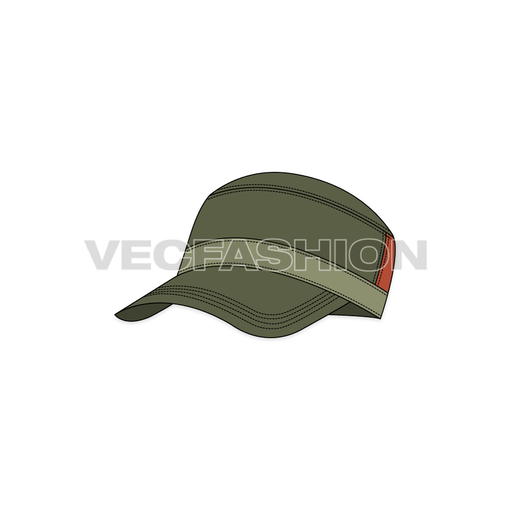 A fully editable fashion cad forCotton Canvas Flat Cap. It is illustrated with multiple views like Front, side front, side and back view. 