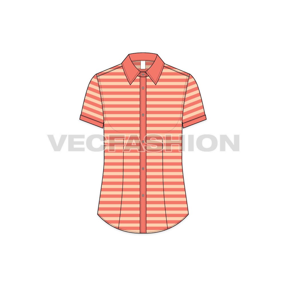 Womens cotton poplin short sleeve shirt flat sketch, front view