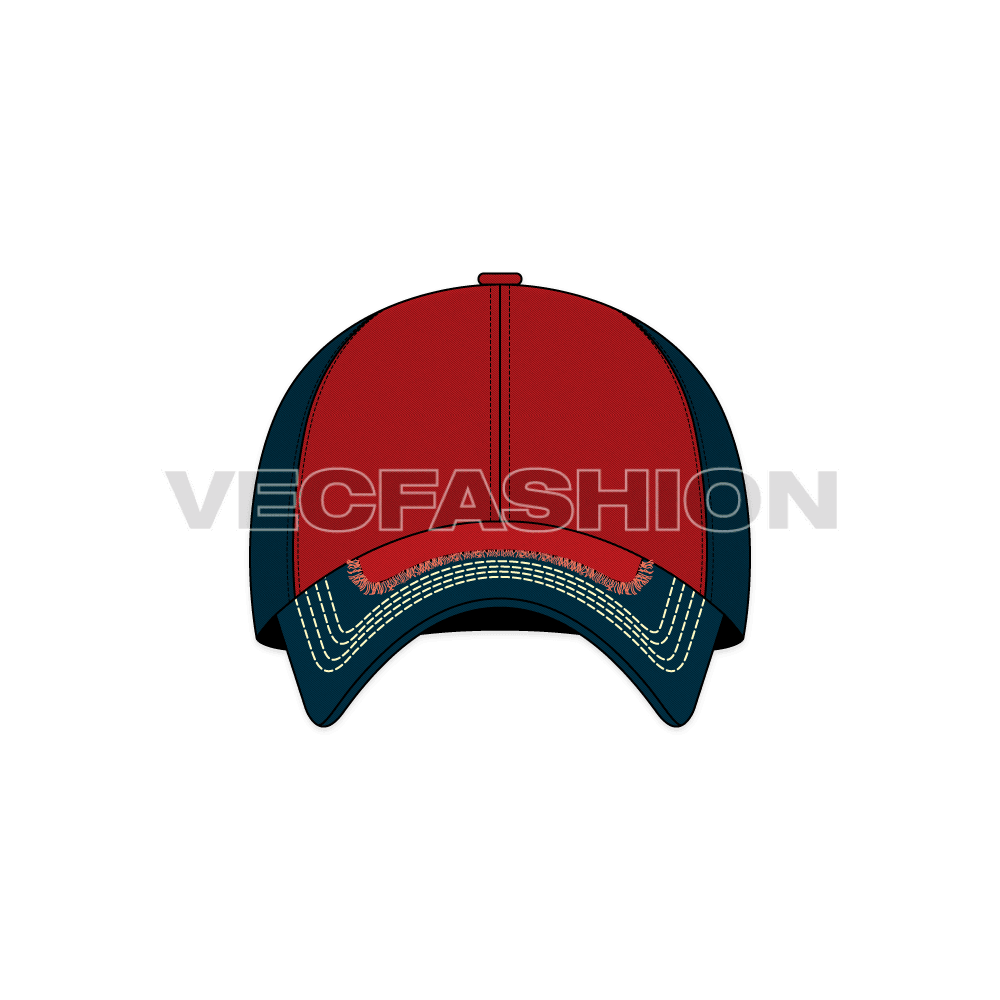 Cotton twill baseball cap, construction detail flat sketch, view 1