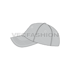 Cotton twill baseball cap, sporty flat sketch, view 3