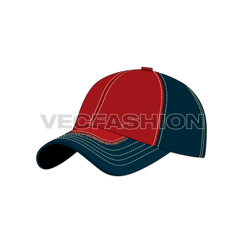 Cotton twill baseball cap, construction detail flat sketch, view 4