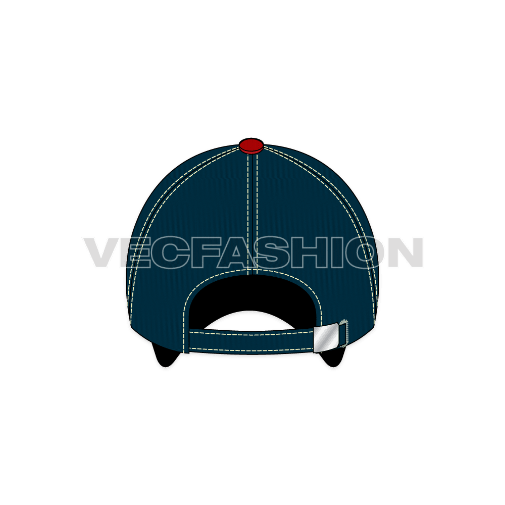 Cotton twill baseball cap, construction detail flat sketch, view 2