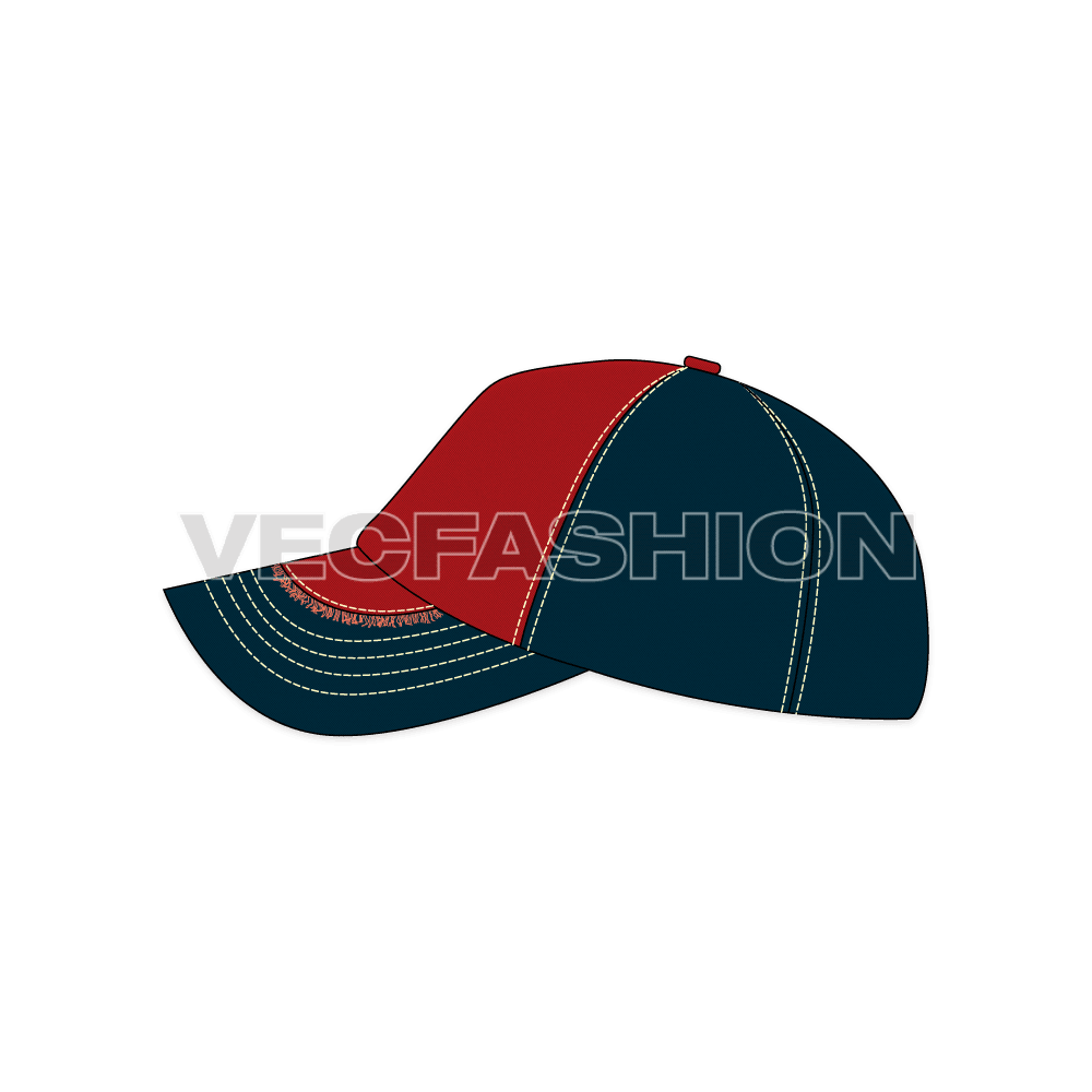 Cotton twill baseball cap, construction detail flat sketch, view 3