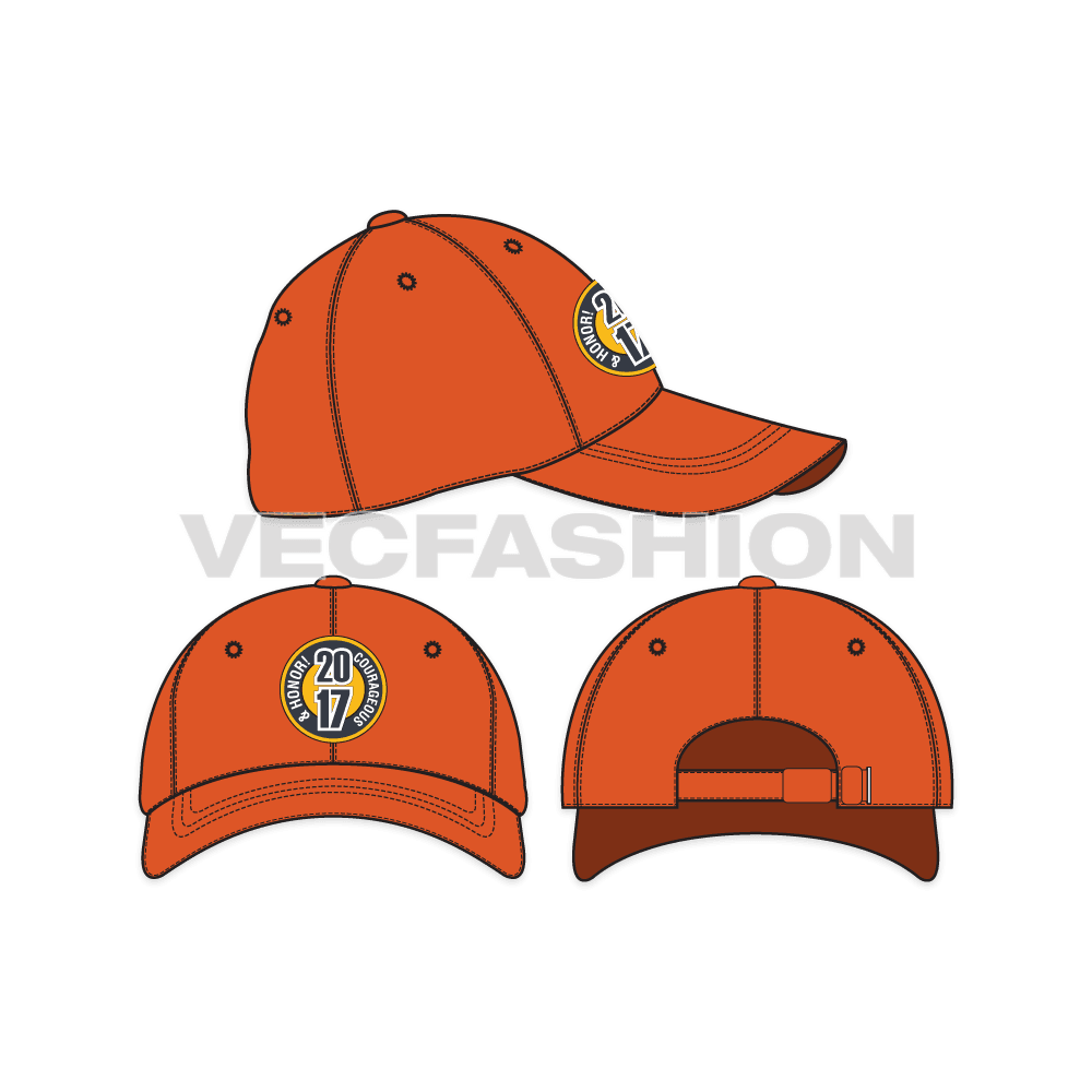 Cotton twill dad hat flat sketch, view 3