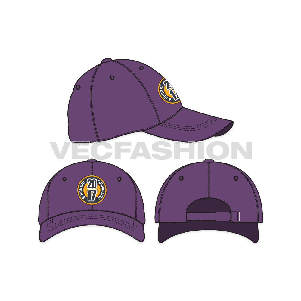 Cotton twill dad hat flat sketch, view 1
