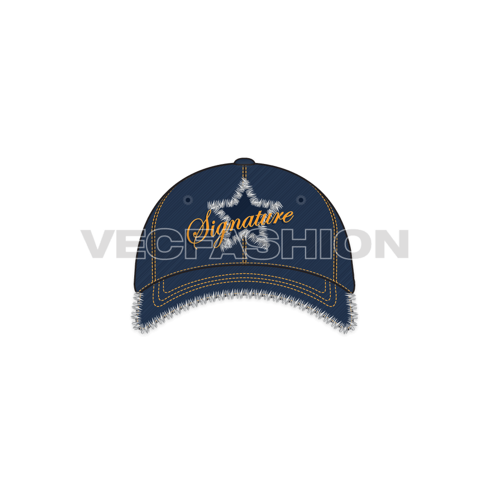 Denim baseball cap flat sketch, view 1