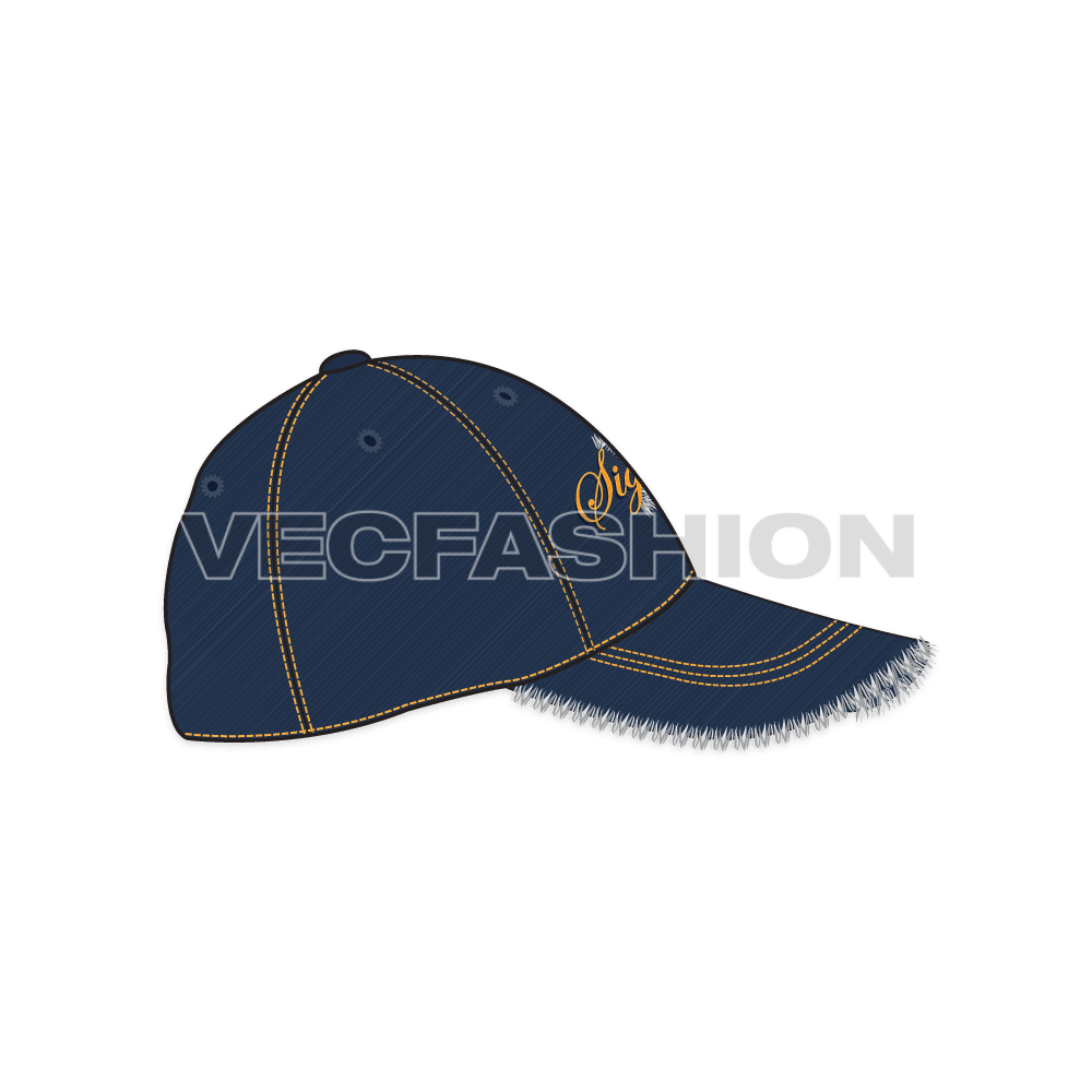 Denim baseball cap flat sketch, view 2