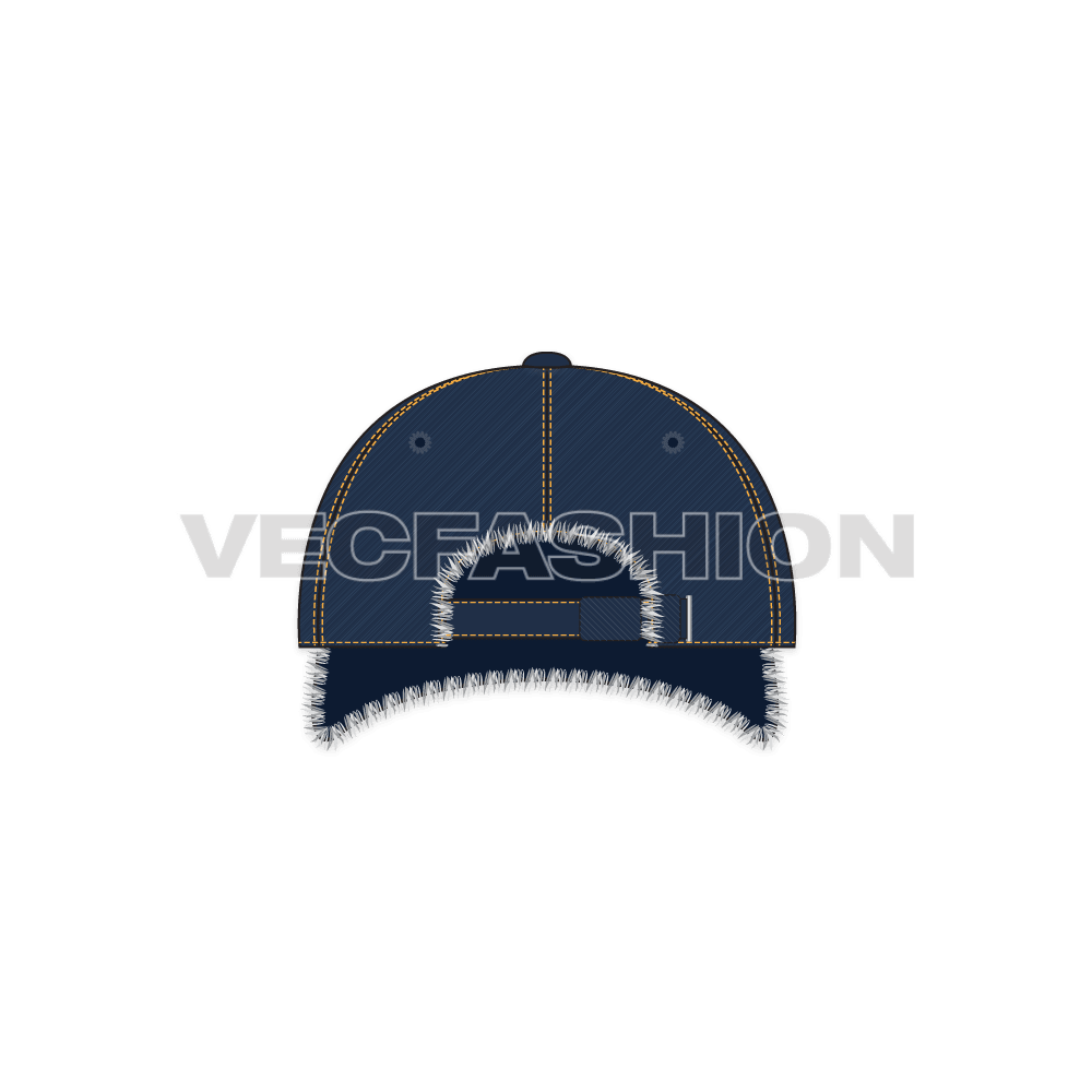 Denim baseball cap flat sketch, view 3
