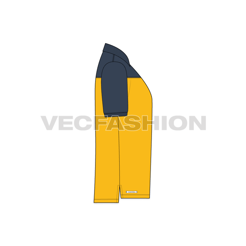 Mens classic polo shirt flat sketch, side view